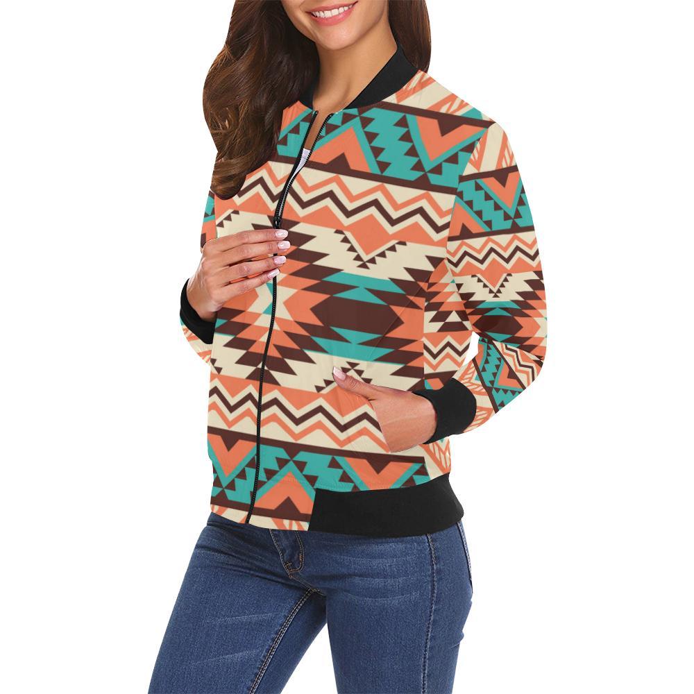 Native American Navajo Indians Aztec Tribal Print Women Casual Bomber Jacket-grizzshop