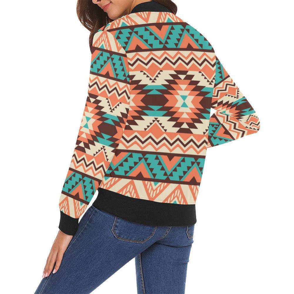 Native American Navajo Indians Aztec Tribal Print Women Casual Bomber Jacket-grizzshop