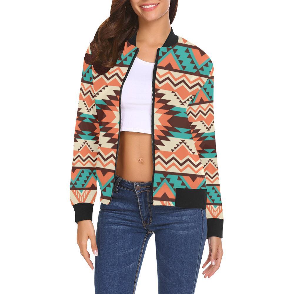 Native American Navajo Indians Aztec Tribal Print Women Casual Bomber Jacket-grizzshop
