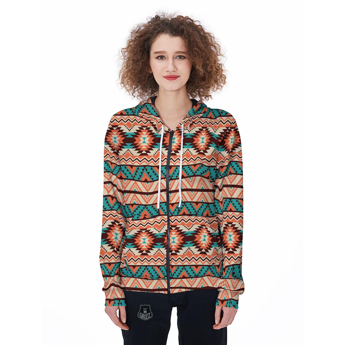 Native American Navajo Indians Aztec Tribal Print Women Zip Up Hoodies-grizzshop