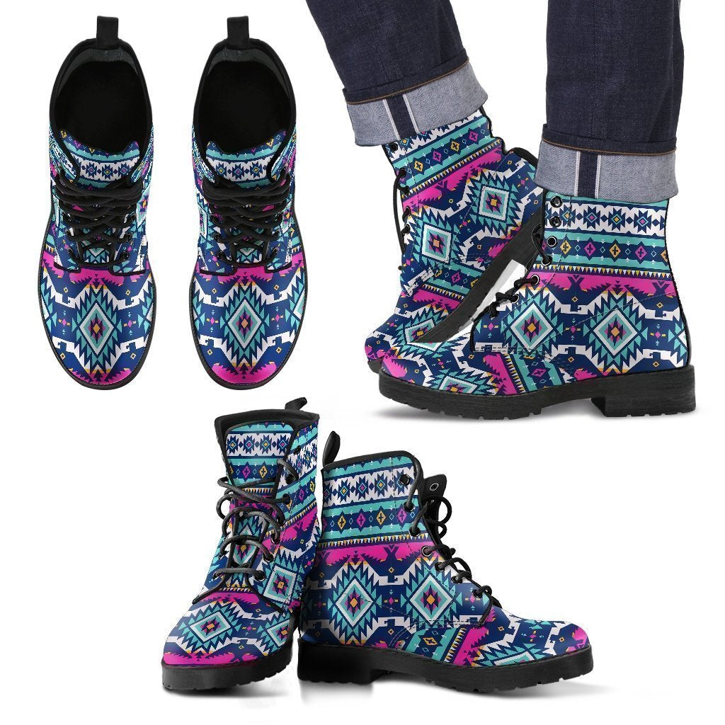 Native American Tribal Navajo Indians Aztec Print Men Leather Boots-grizzshop