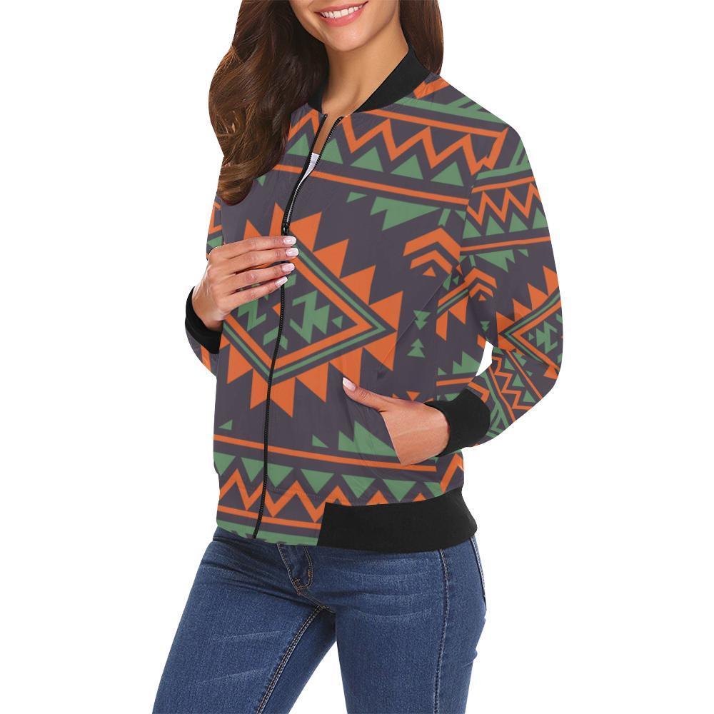 Native American Tribal Navajo Indians Aztec Print Women Casual Bomber Jacket-grizzshop