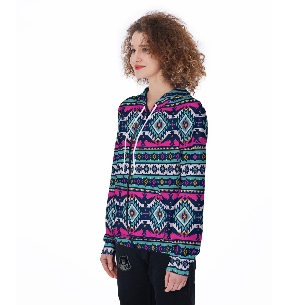 Native American Tribal Navajo Indians Aztec Print Women Zip Up Hoodies-grizzshop