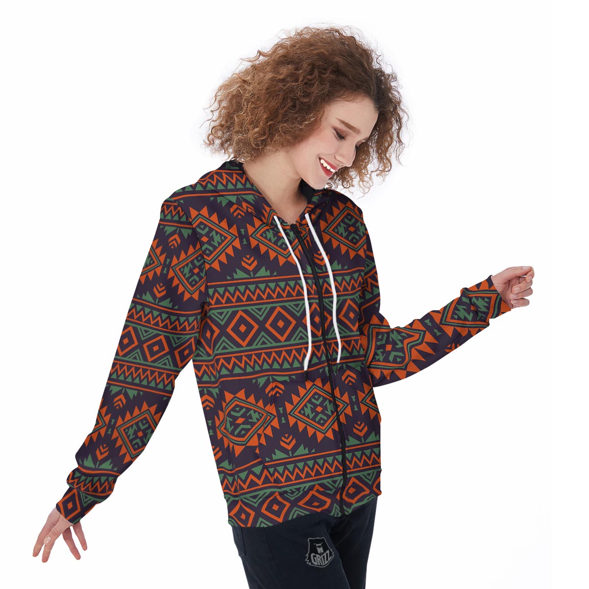 Native American Tribal Navajo Indians Aztec Print Women Zip Up Hoodies-grizzshop