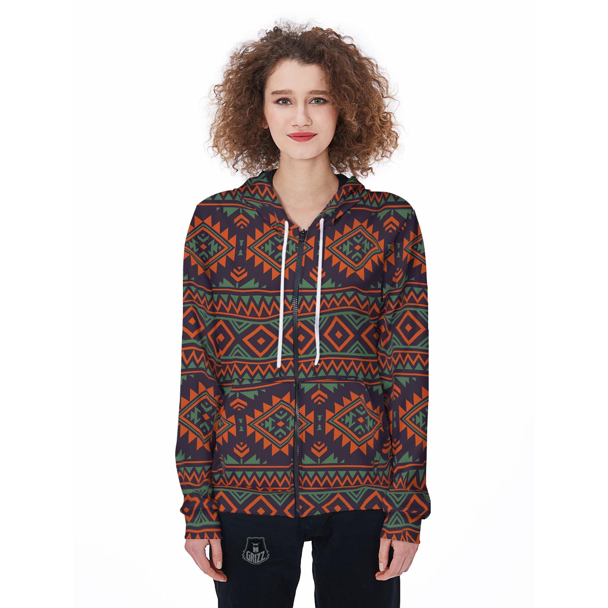 Native American Tribal Navajo Indians Aztec Print Women Zip Up Hoodies-grizzshop