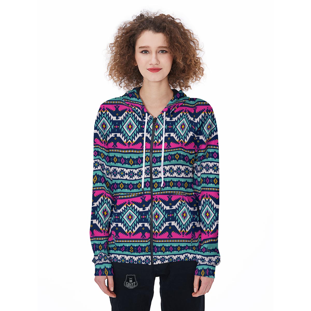 Native American Tribal Navajo Indians Aztec Print Women Zip Up Hoodies-grizzshop