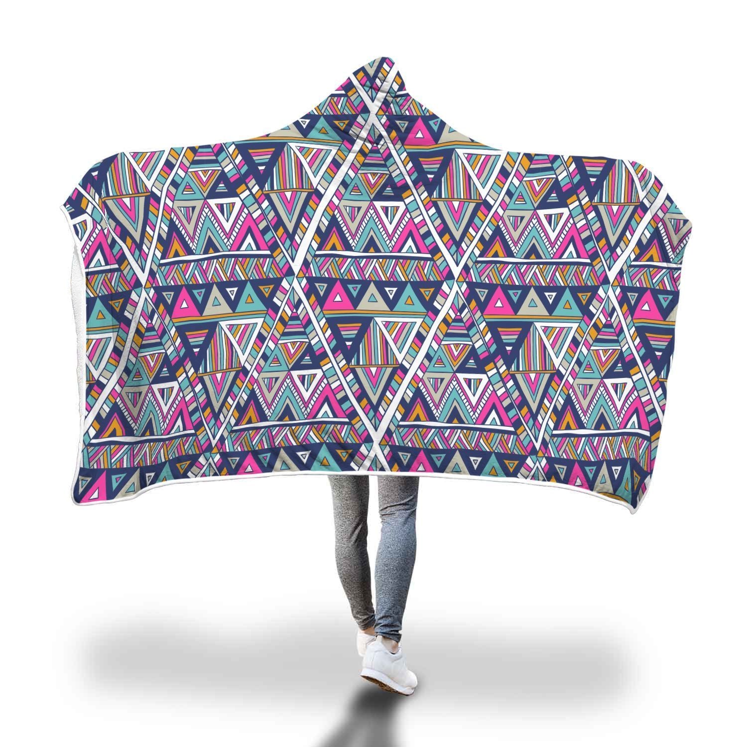 Native Navajo American Indians Aztec Tribal Print Hooded Blanket-grizzshop