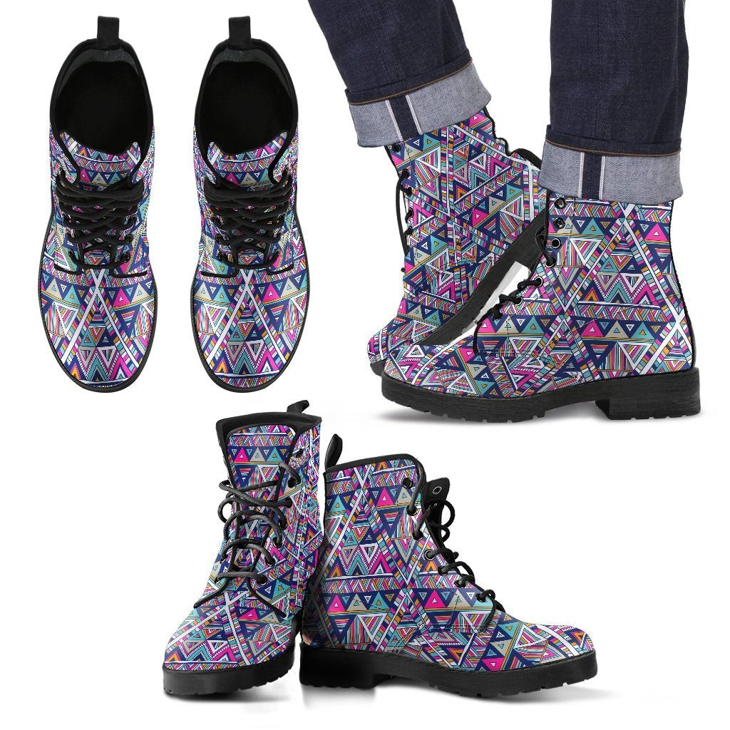 Native Navajo American Indians Aztec Tribal Print Men Leather Boots-grizzshop