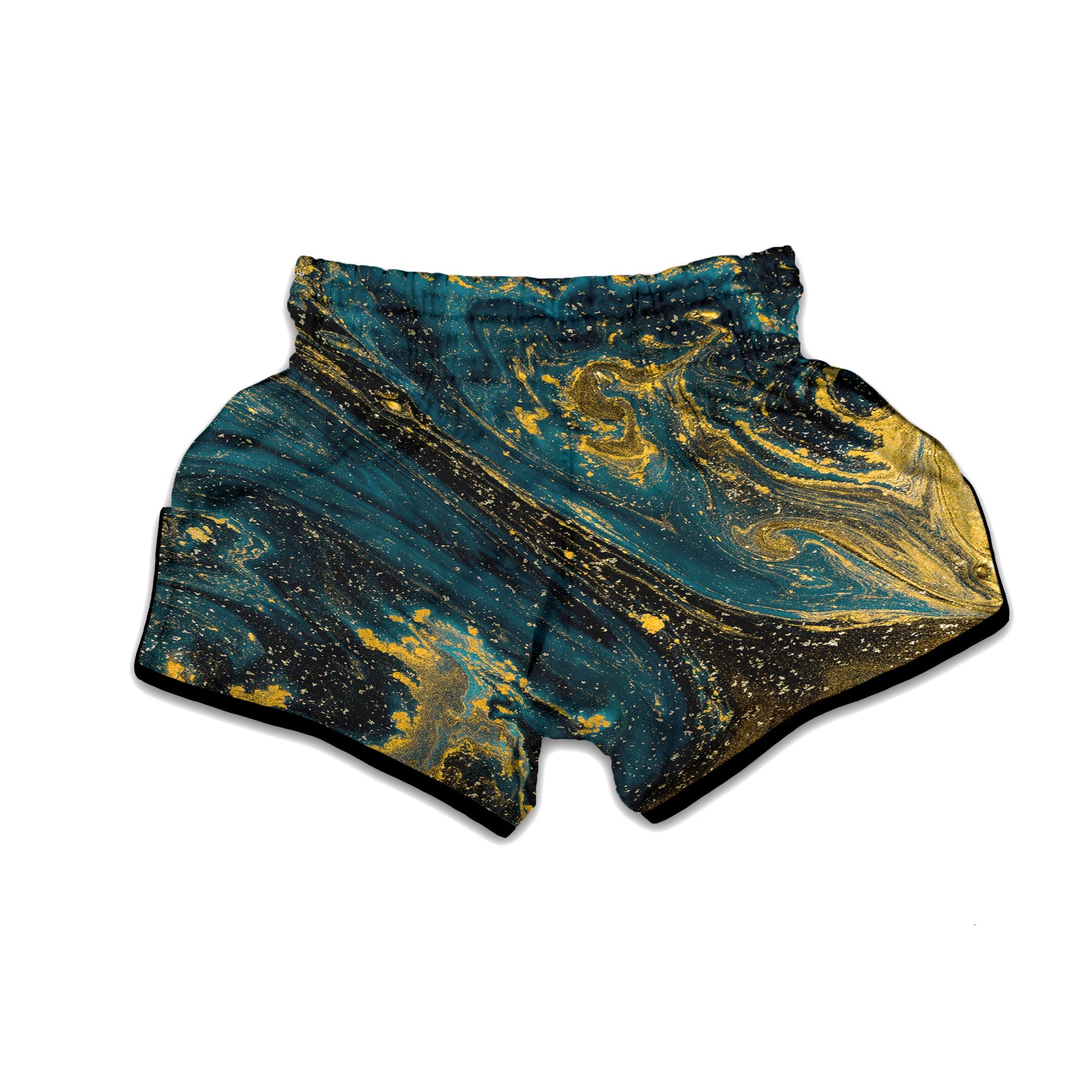 Natural Luxury Blue And Gold Marble Print Muay Thai Boxing Shorts-grizzshop
