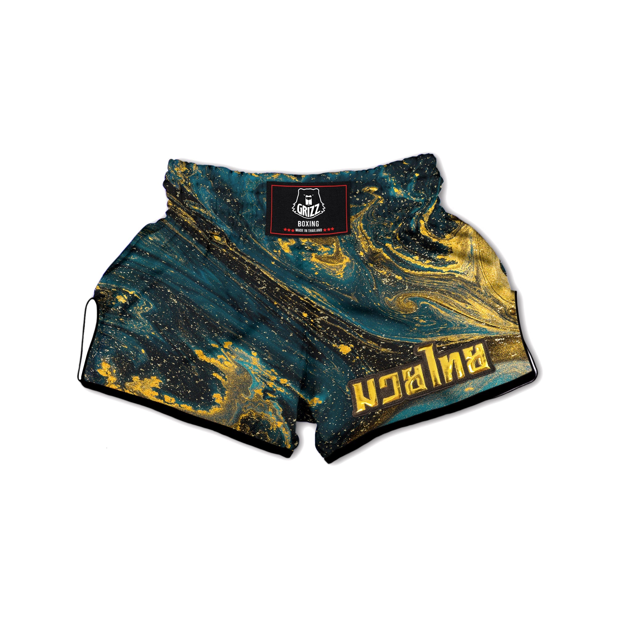 Natural Luxury Blue And Gold Marble Print Muay Thai Boxing Shorts-grizzshop
