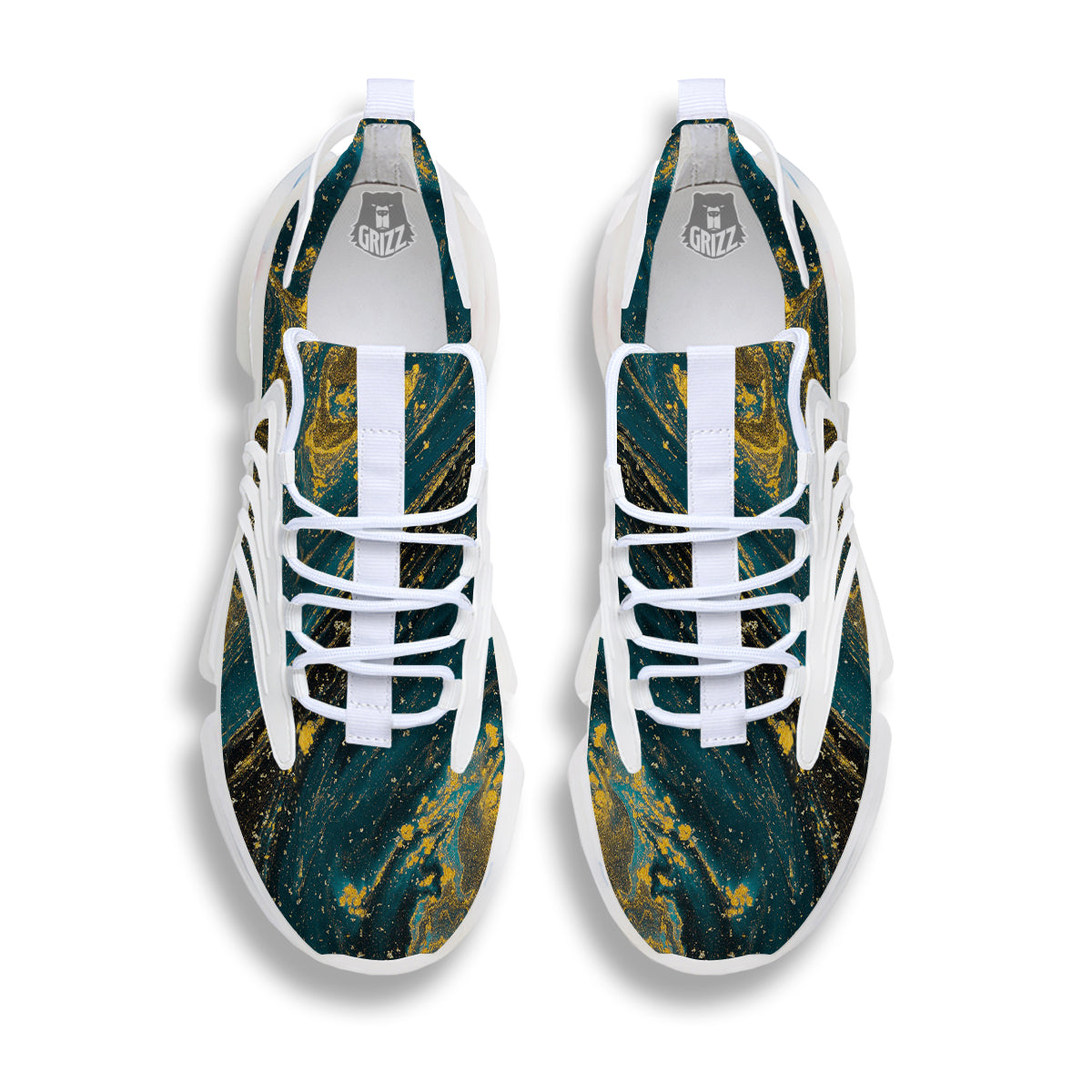 Natural Luxury Blue And Gold Marble Print White Gym Shoes-grizzshop