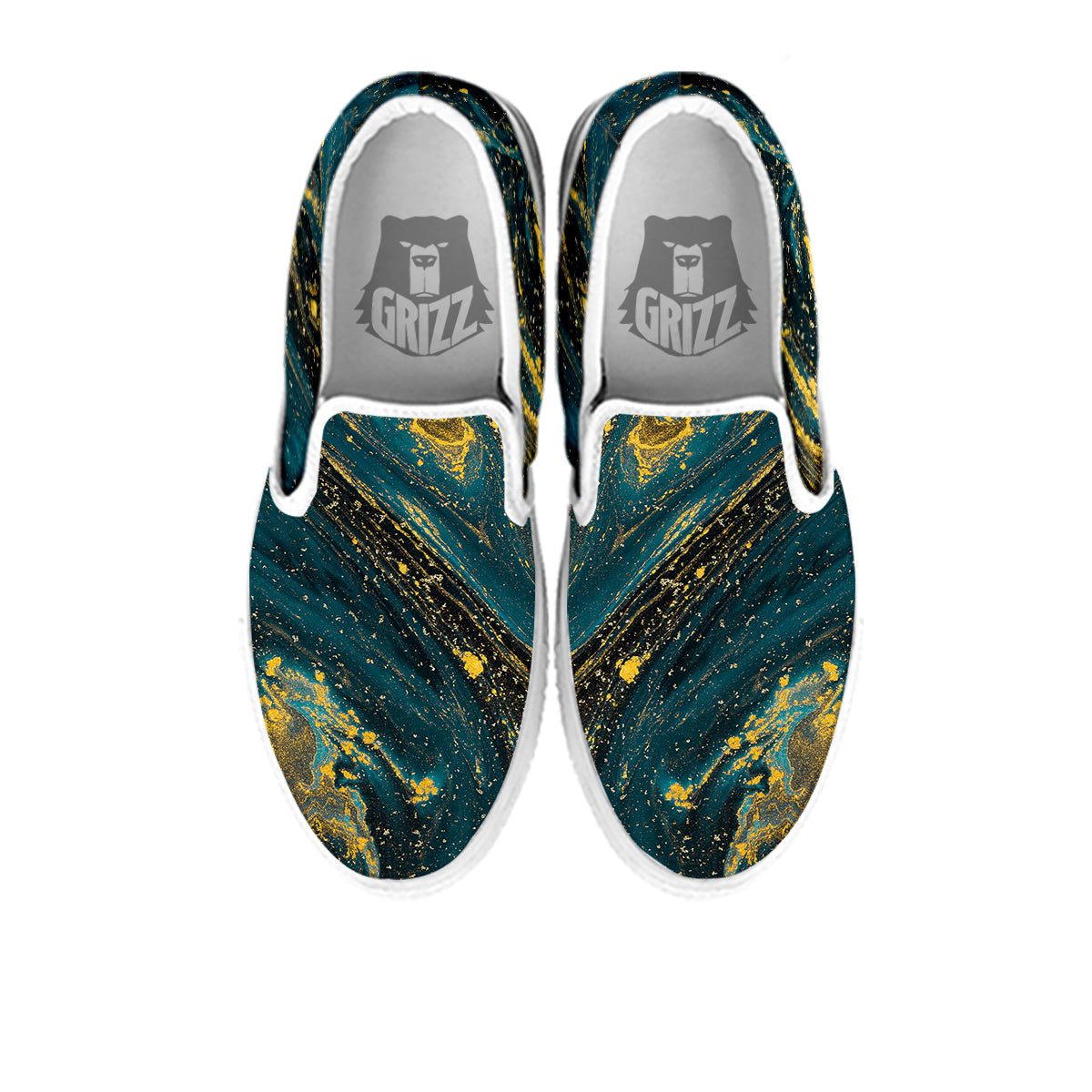 Natural Luxury Blue And Gold Marble Print White Slip On Shoes-grizzshop