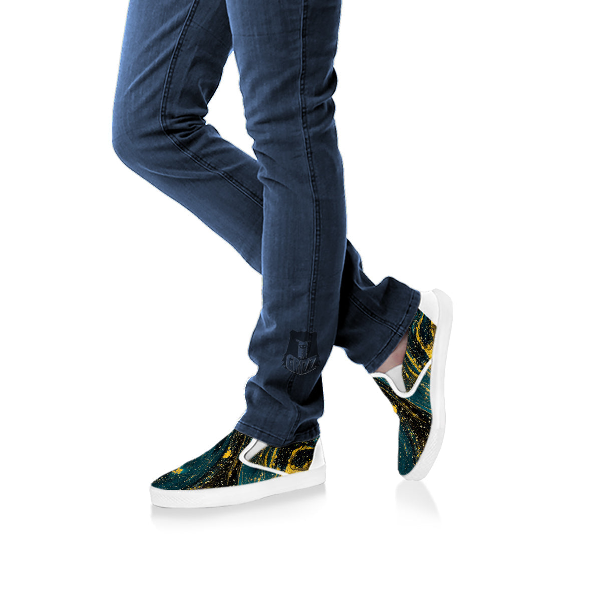 Natural Luxury Blue And Gold Marble Print White Slip On Shoes-grizzshop