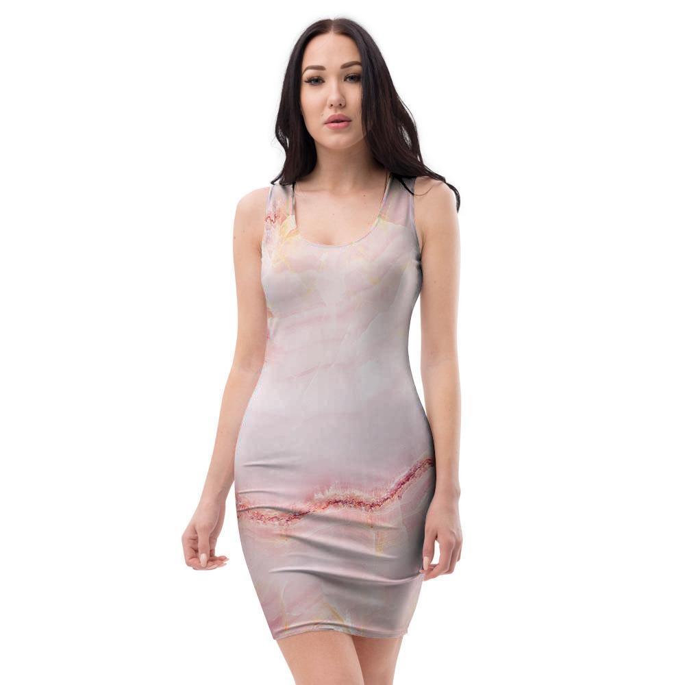 Natural Pink Marble Bodycon Dress-grizzshop