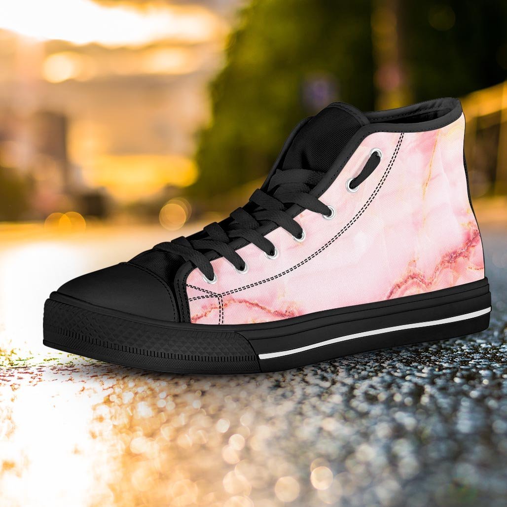 Natural Pink Marble Women's High Top Shoes-grizzshop