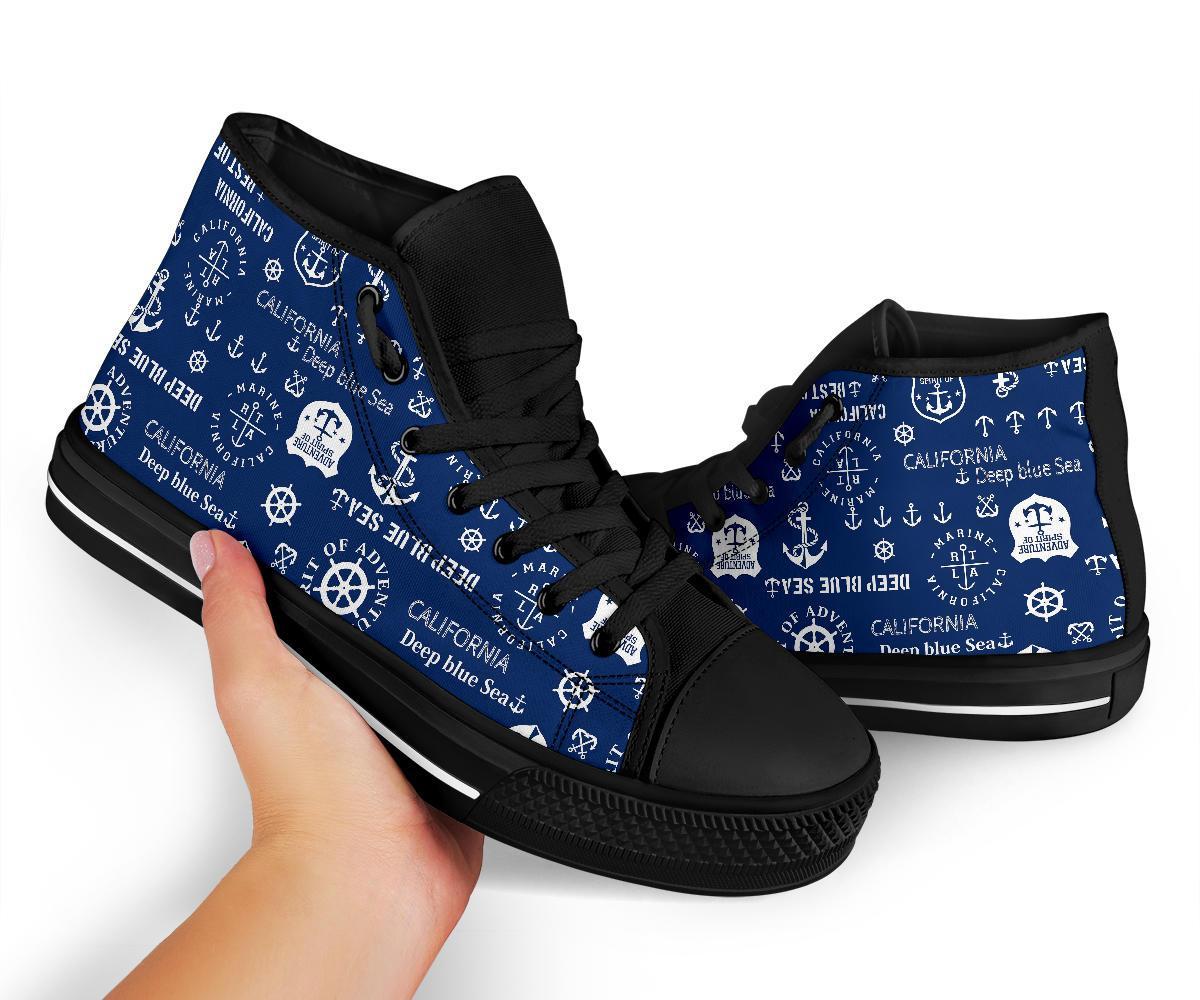 Nautical Anchor Print Pattern Men Women's High Top Shoes-grizzshop