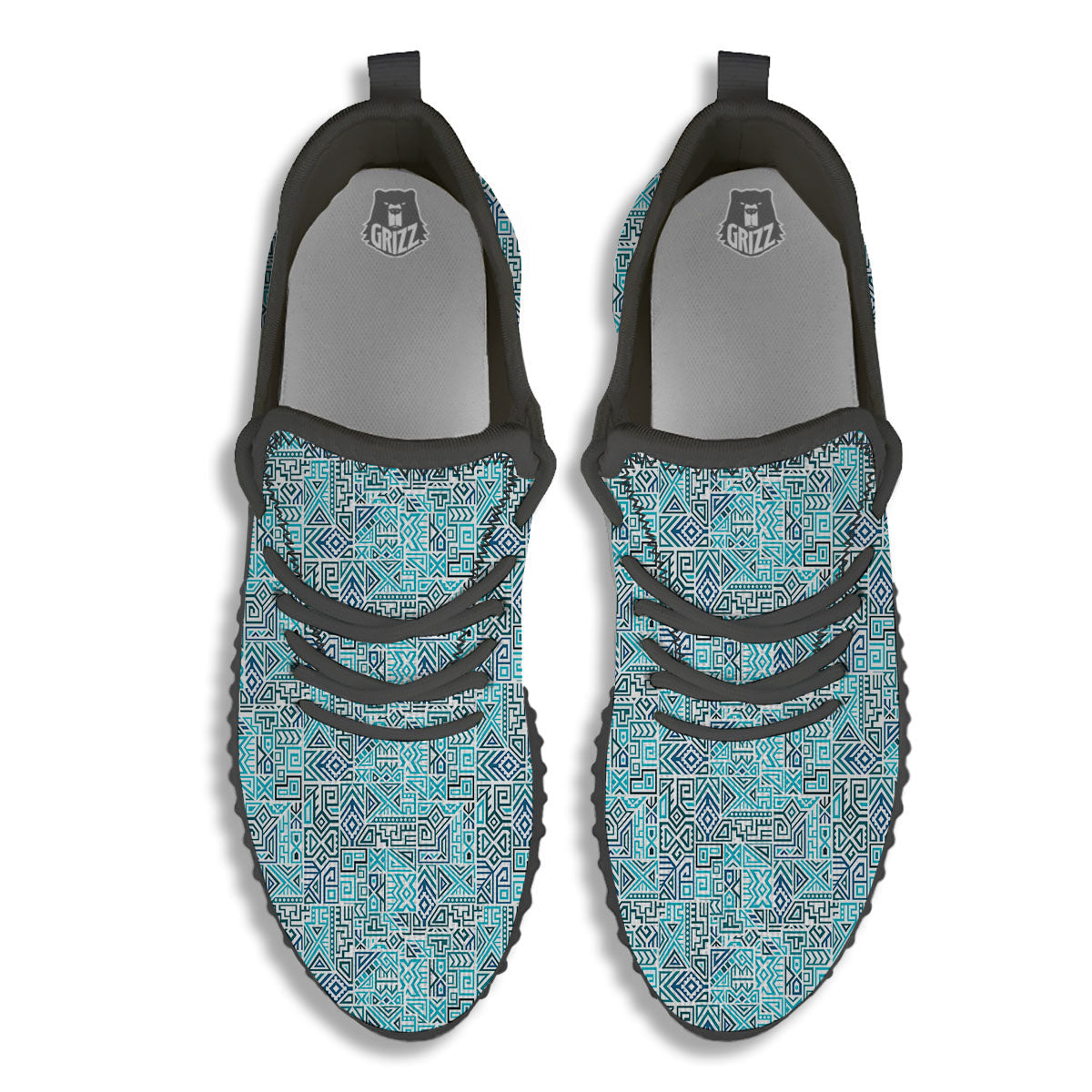 Navajo Ancient Geometric Print Black Walking Shoes-grizzshop