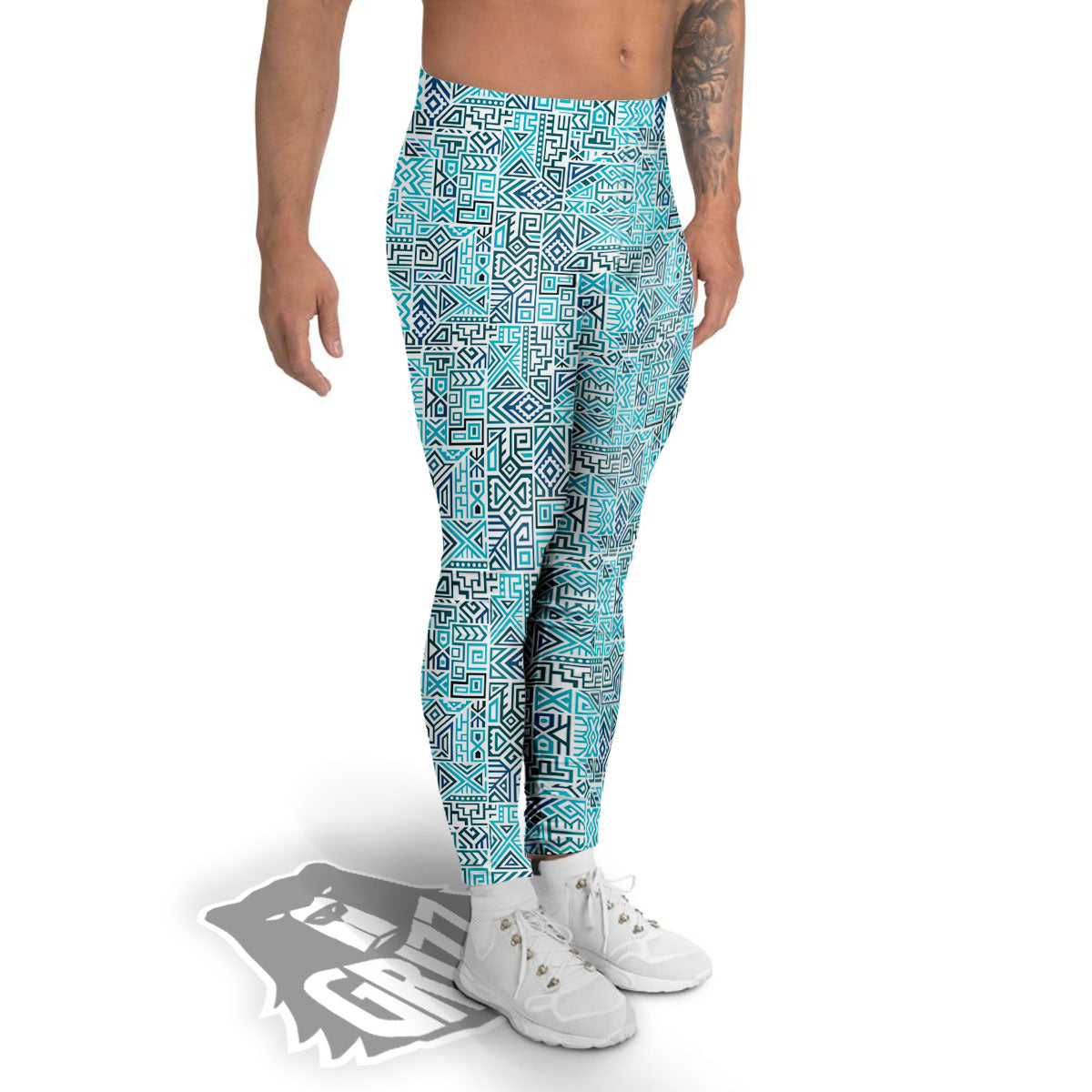 Navajo Ancient Geometric Print Men's Leggings-grizzshop