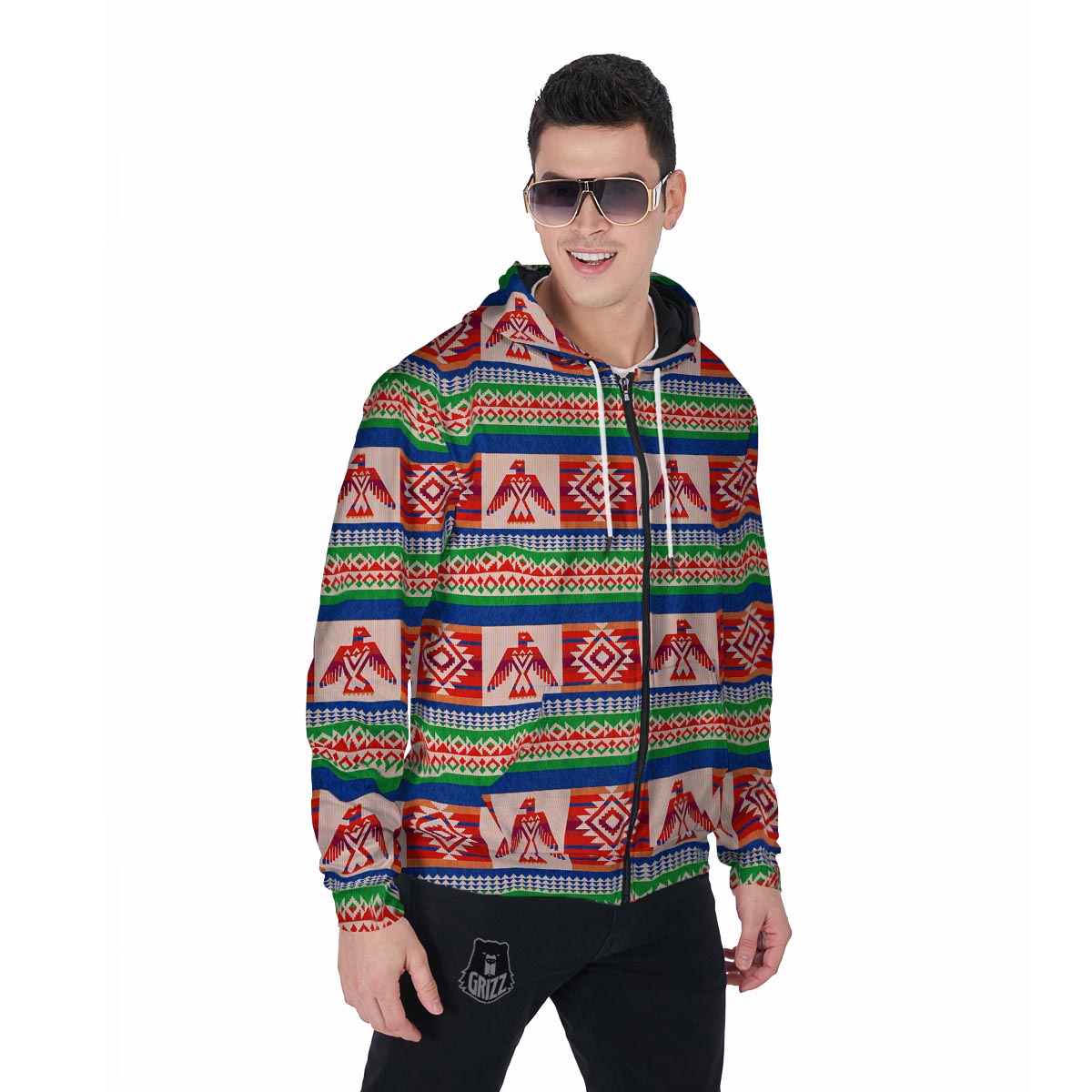 Navajo Aztec Tribal Native Indians American Print Men Zip Up Hoodie-grizzshop
