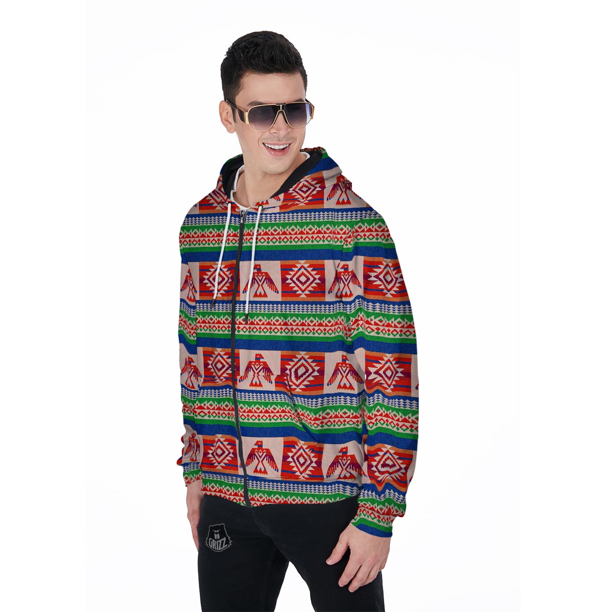 Navajo Aztec Tribal Native Indians American Print Men Zip Up Hoodie-grizzshop
