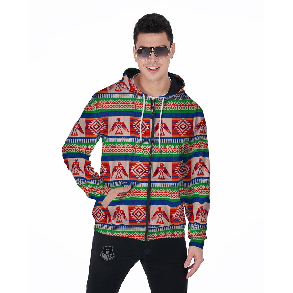 Navajo Aztec Tribal Native Indians American Print Men Zip Up Hoodie-grizzshop