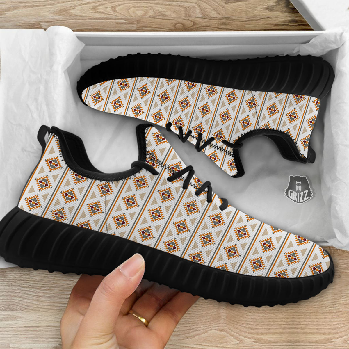 Navajo Ethnic Southwestern Print Pattern Black Walking Shoes-grizzshop