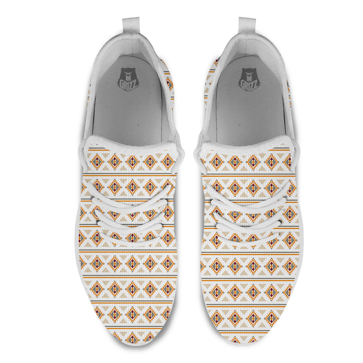 Navajo Ethnic Southwestern Print Pattern White Athletic Shoes-grizzshop