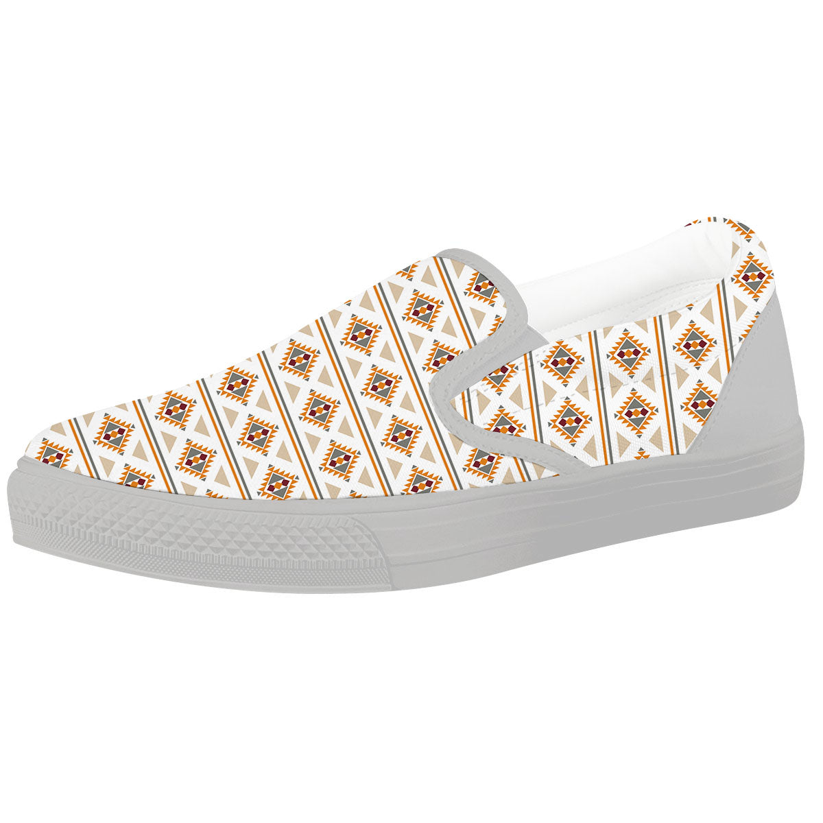 Navajo Ethnic Southwestern Print Pattern White Slip On Shoes-grizzshop