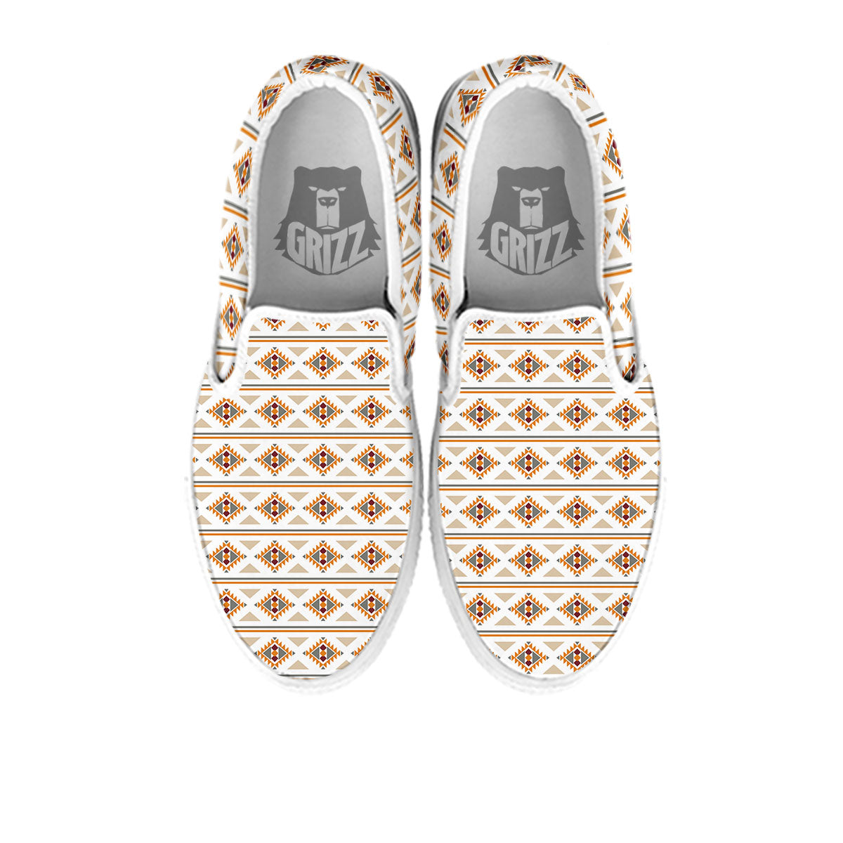 Navajo Ethnic Southwestern Print Pattern White Slip On Shoes-grizzshop