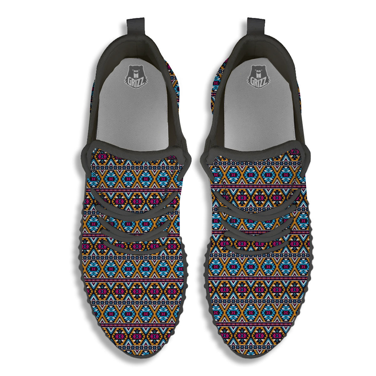 Navajo Geometric Ethnic Print Pattern Black Walking Shoes-grizzshop