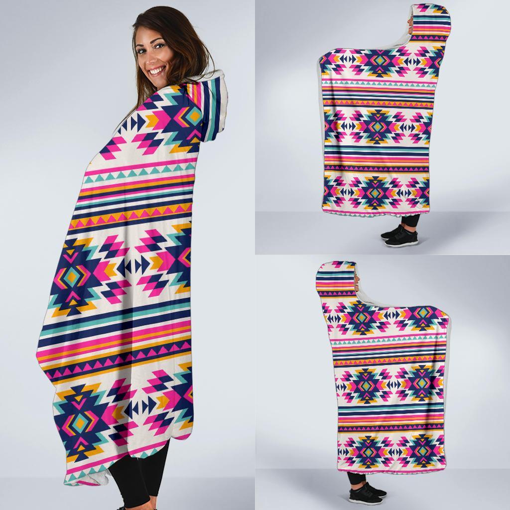 Navajo Native American Indians Aztec Tribal Print Hooded Blanket-grizzshop