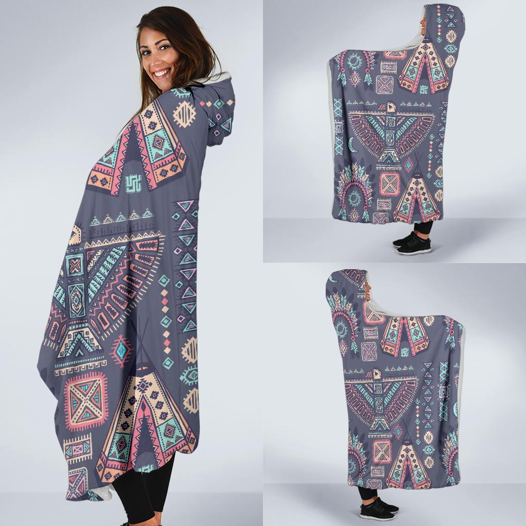 Navajo Native Aztec Indians American Tribal Print Hooded Blanket-grizzshop
