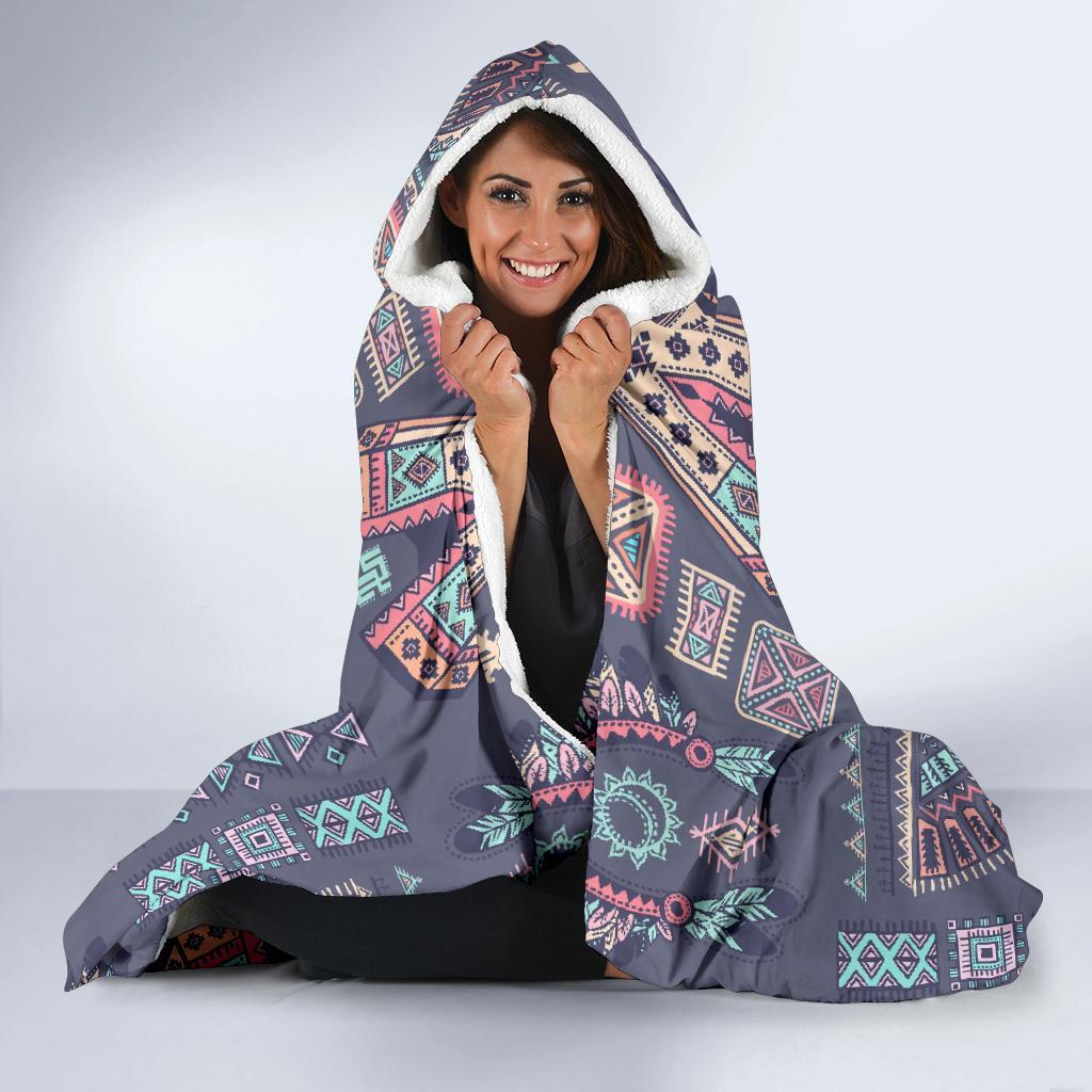 Navajo Native Aztec Indians American Tribal Print Hooded Blanket-grizzshop