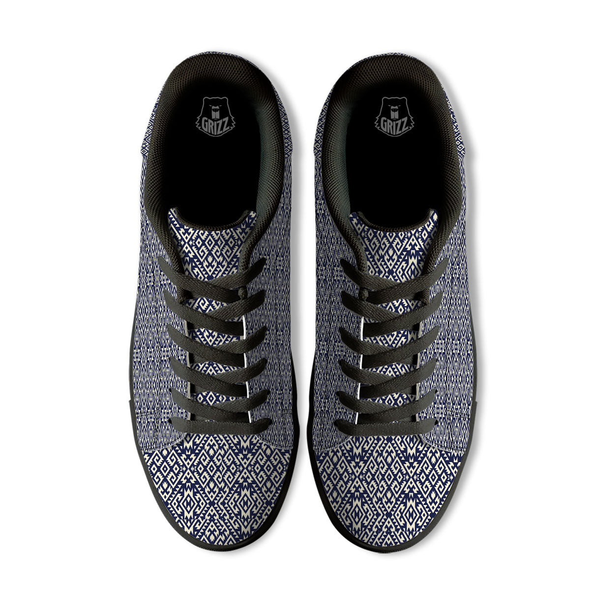 Navajo Native Indian Print Pattern Black Low Top Sneakers-grizzshop