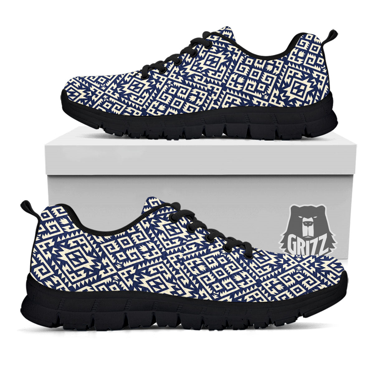 Navajo Native Indian Print Pattern Black Sneaker-grizzshop