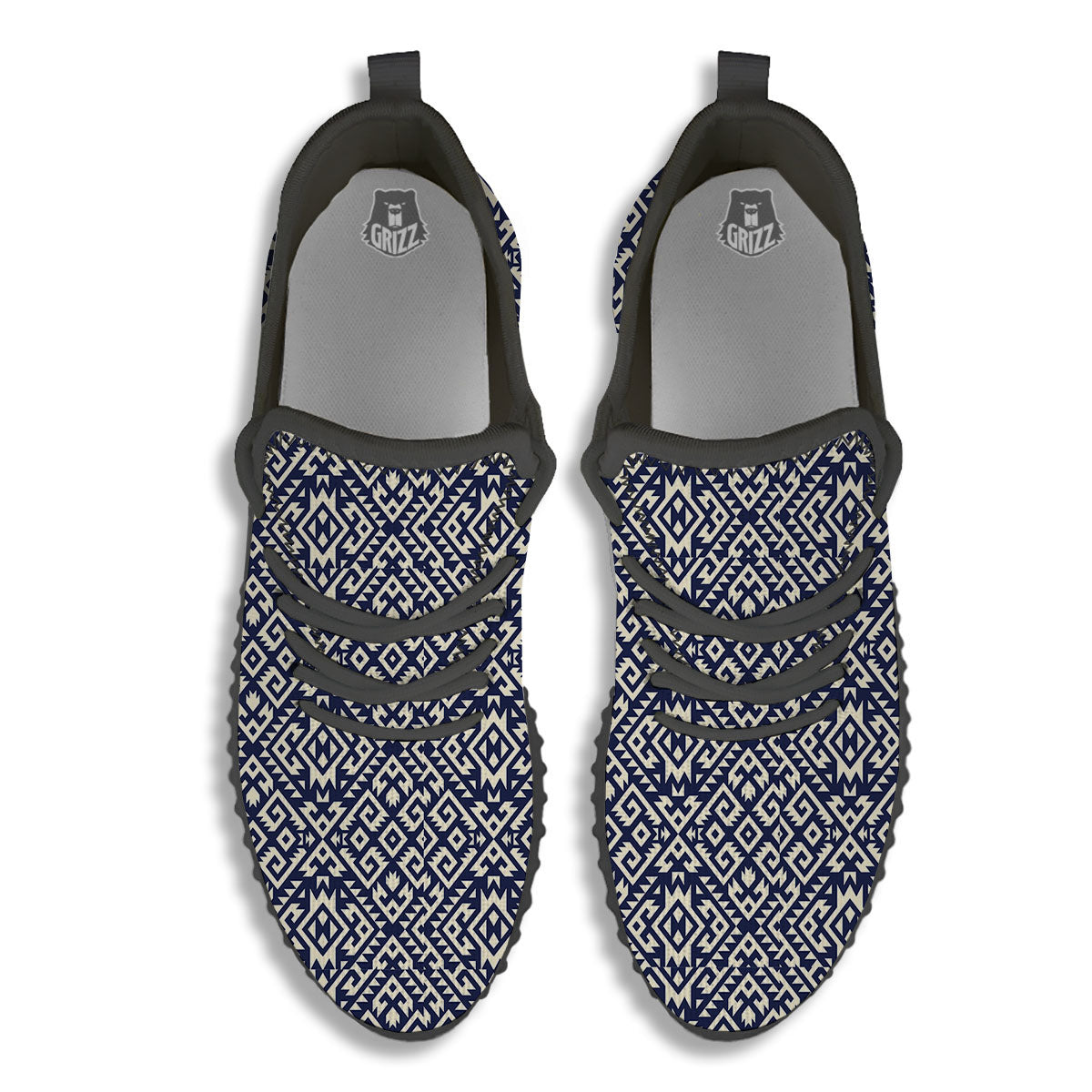 Navajo Native Indian Print Pattern Black Walking Shoes-grizzshop