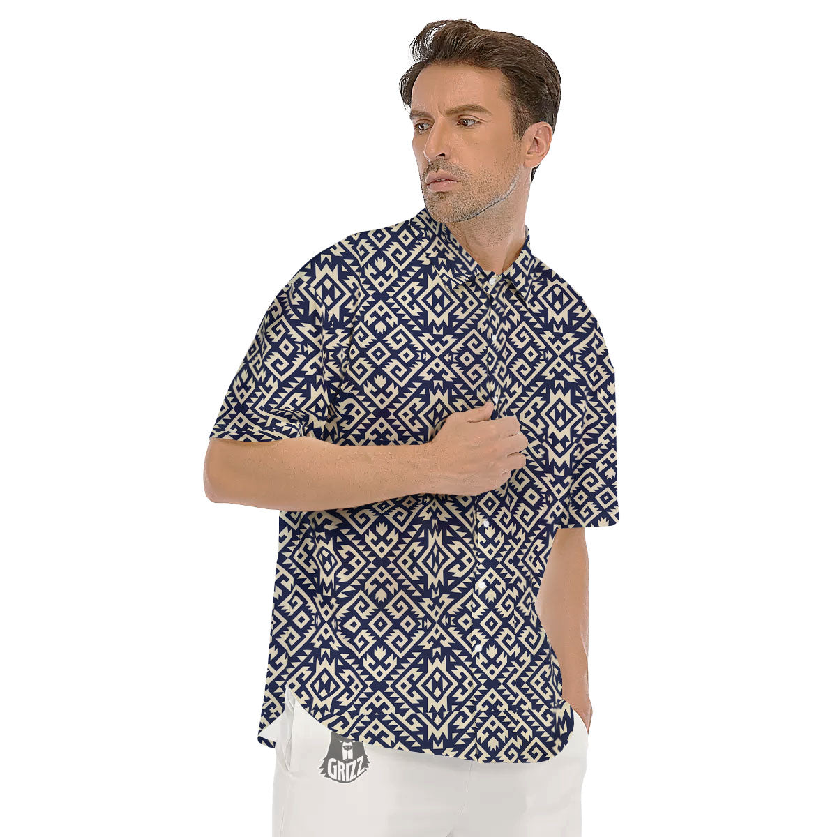 Navajo Native Indian Print Pattern Men's Short Sleeve Shirts-grizzshop