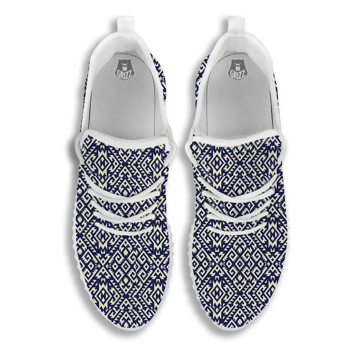 Navajo Native Indian Print Pattern White Walking Shoes-grizzshop
