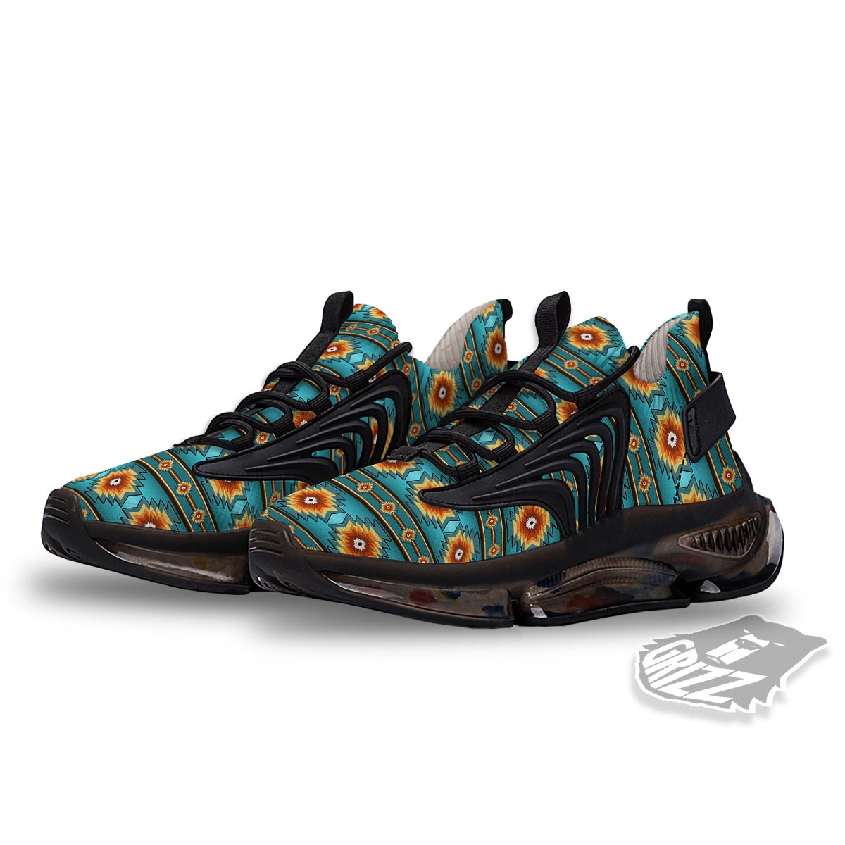 Navajo Teal Southwestern Print Pattern Black Gym Shoes-grizzshop