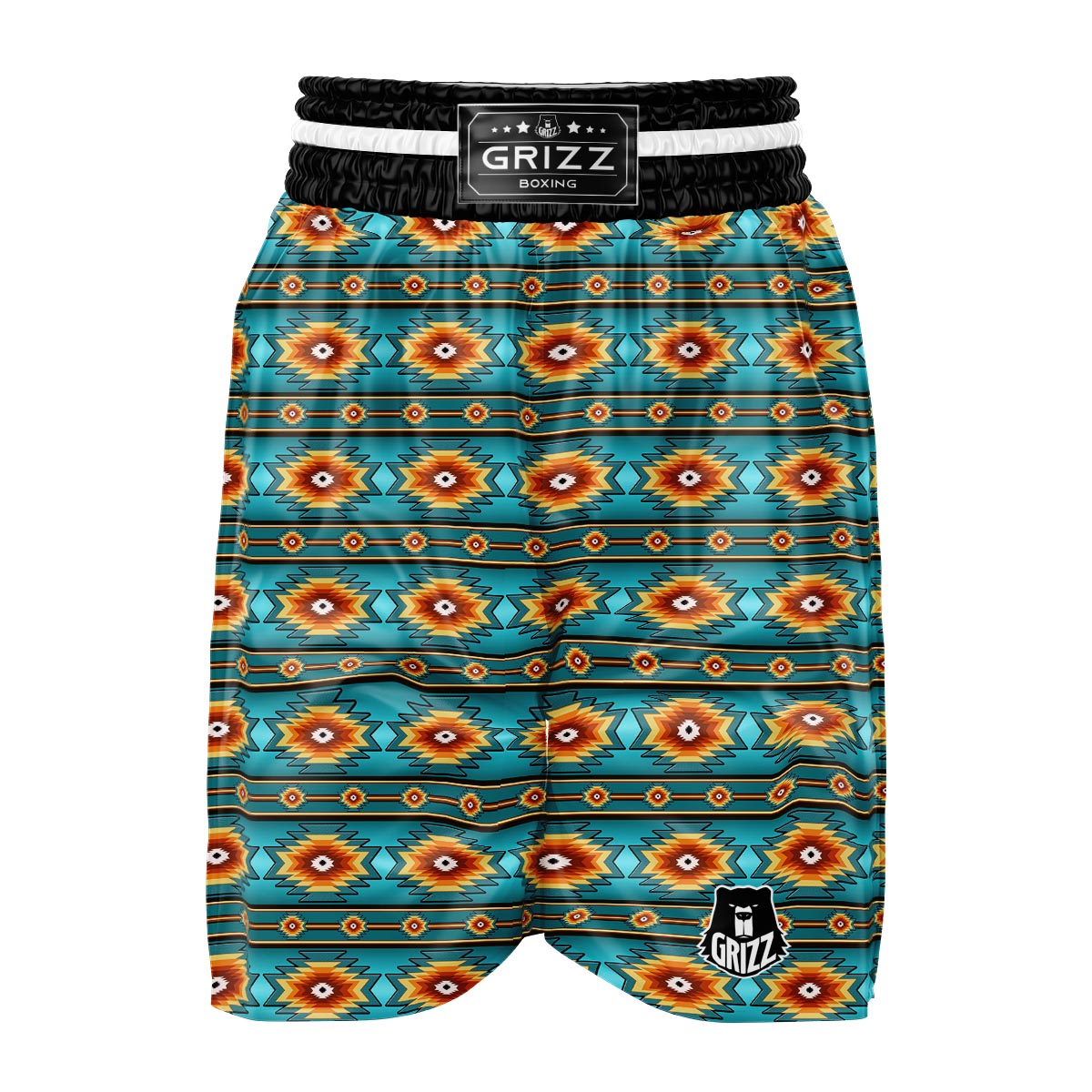 Navajo Teal Southwestern Print Pattern Boxing Shorts-grizzshop