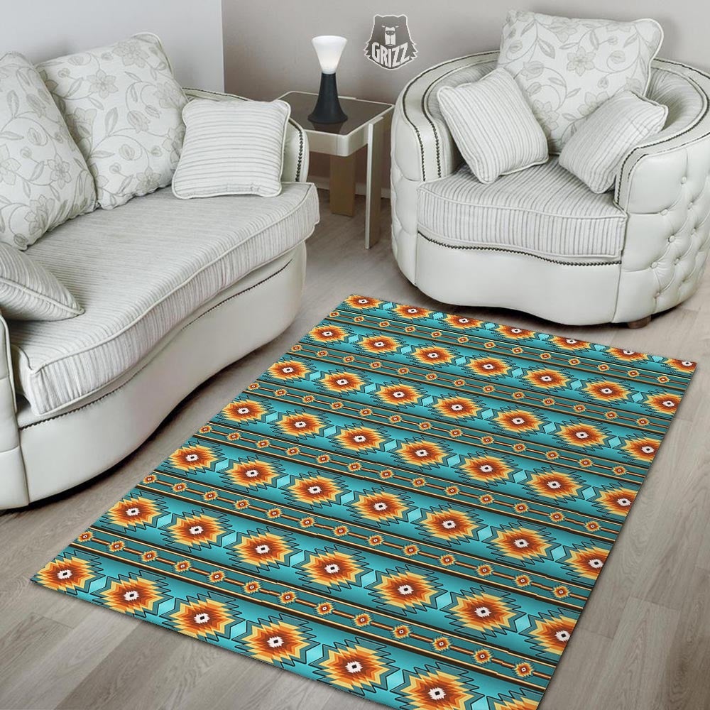 Navajo Teal Southwestern Print Pattern Floor Mat-grizzshop