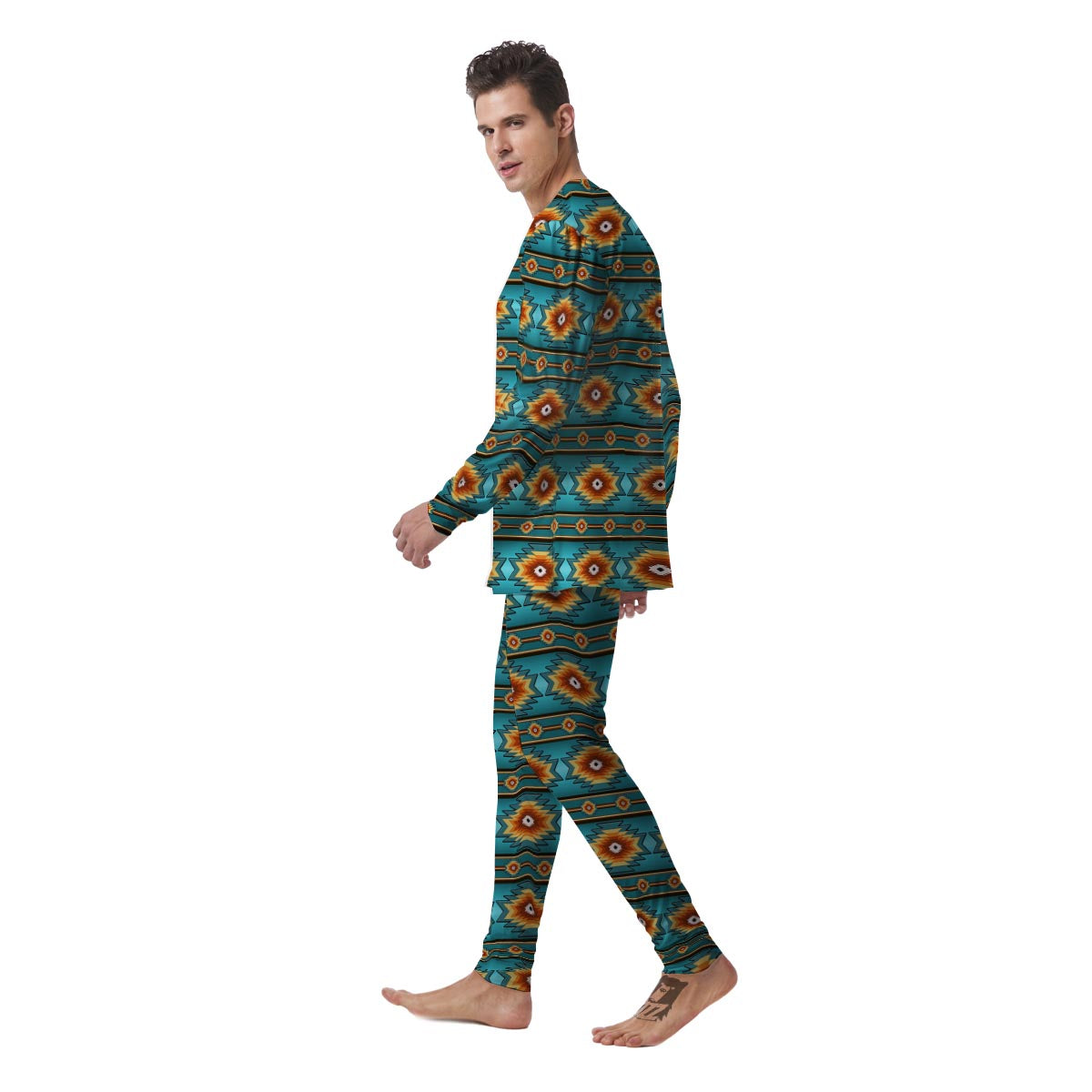 Navajo Teal Southwestern Print Pattern Men's Pajamas-grizzshop
