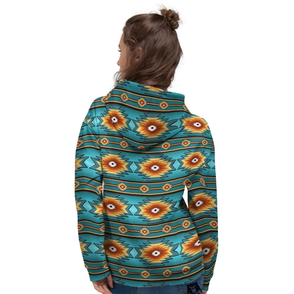 Navajo Teal Southwestern Print Pattern Women's Hoodie-grizzshop