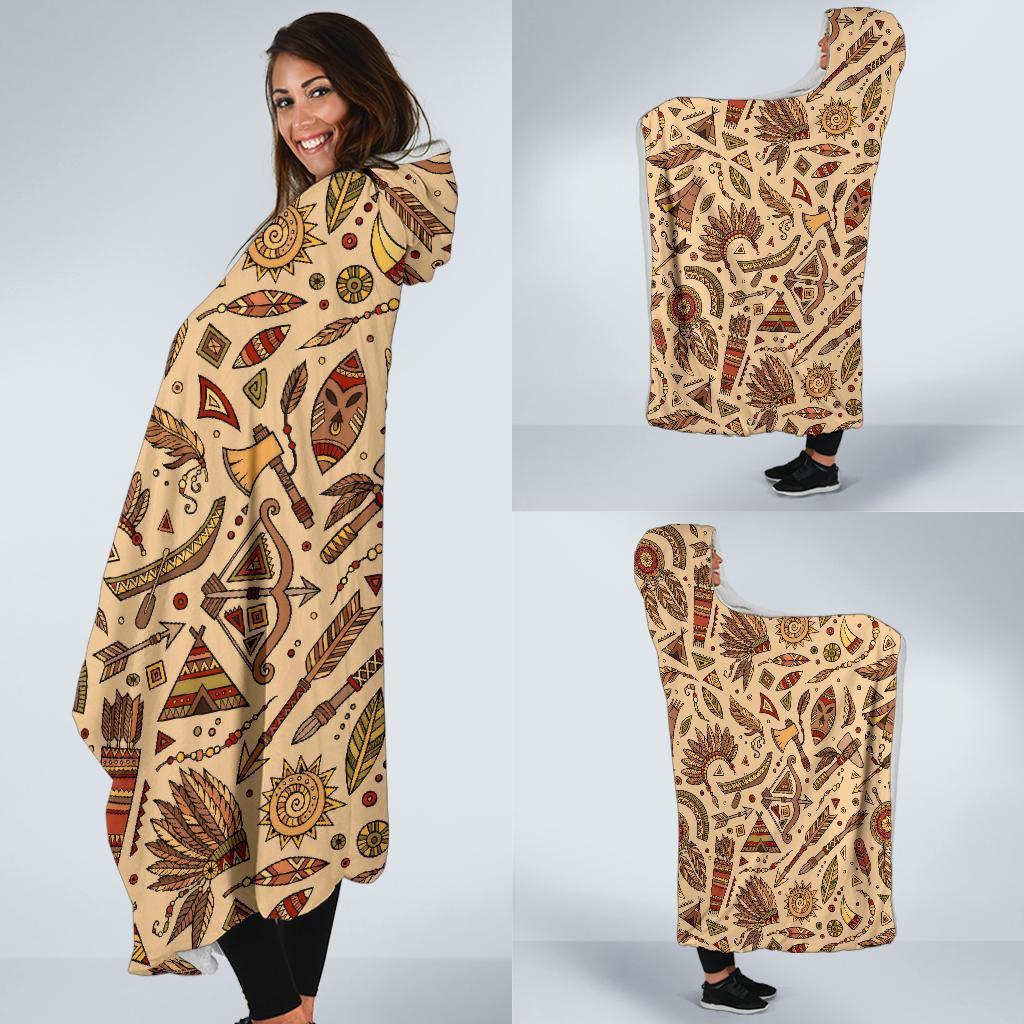 Navajo Tribal Aztec Native Indians American Print Hooded Blanket-grizzshop