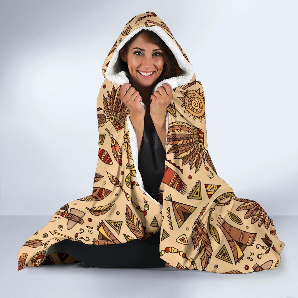 Navajo Tribal Aztec Native Indians American Print Hooded Blanket-grizzshop
