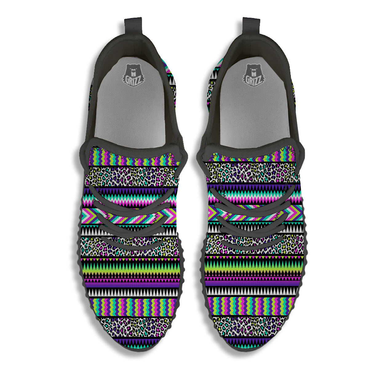 Navajo Tribal Colorful Leopard Print Black Walking Shoes-grizzshop