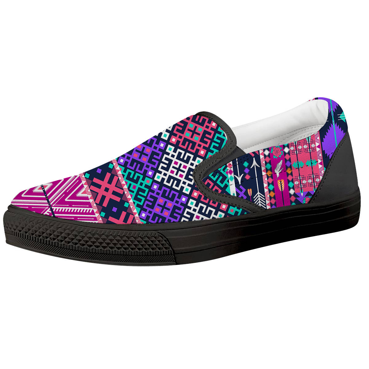 Navajo Tribal Colorful Native Print Black Slip On Shoes-grizzshop