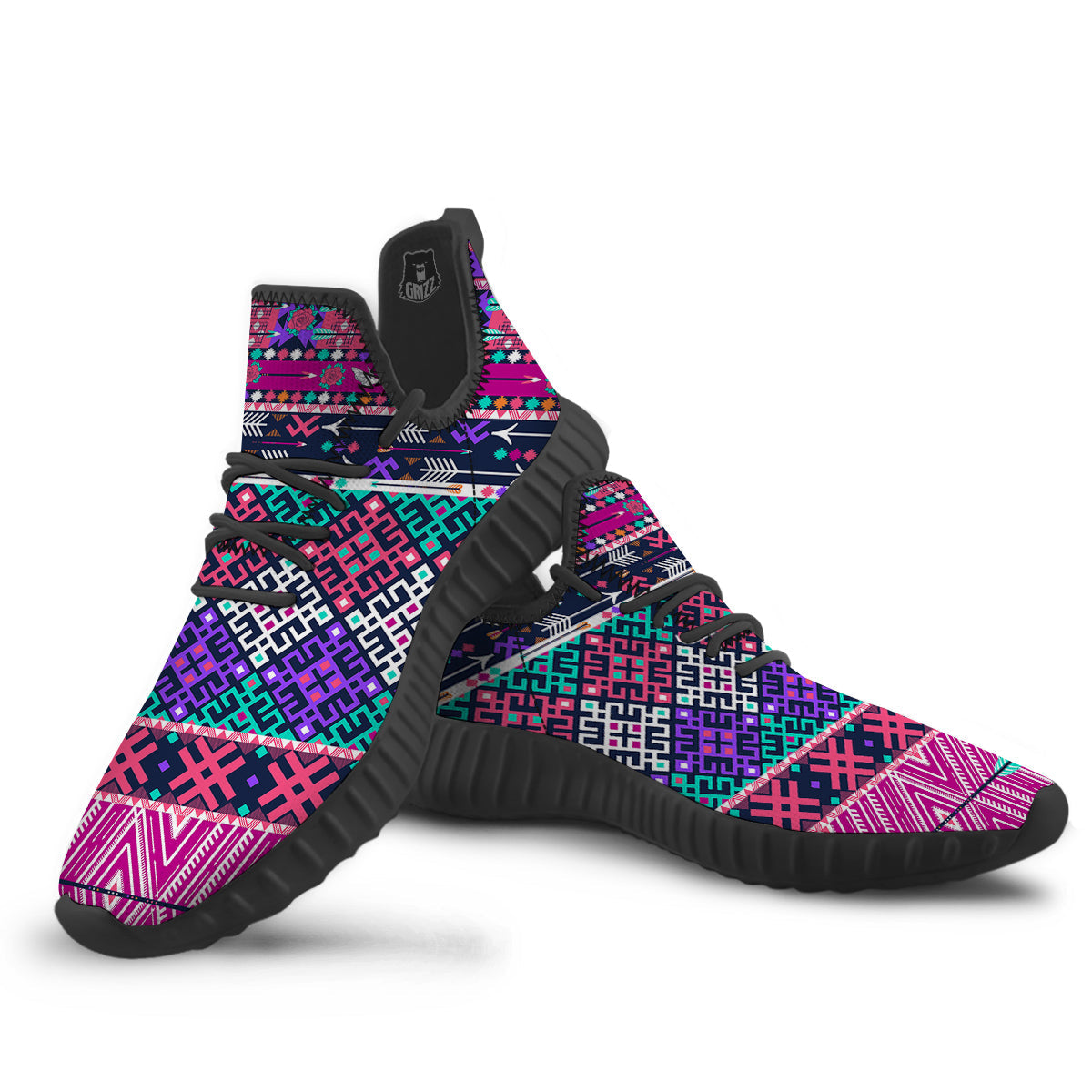 Navajo Tribal Colorful Native Print Black Walking Shoes-grizzshop