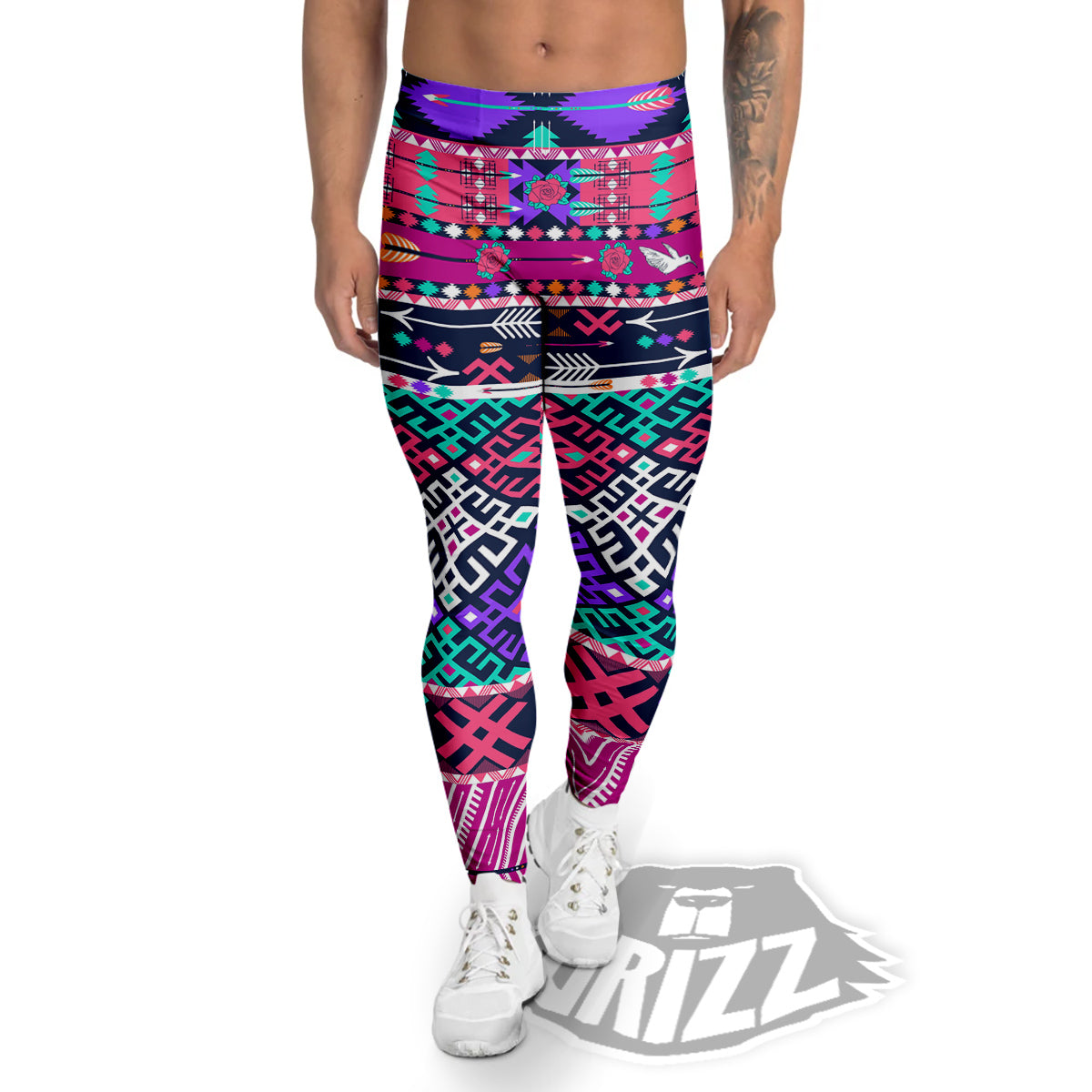 Navajo Tribal Colorful Native Print Men's Leggings-grizzshop