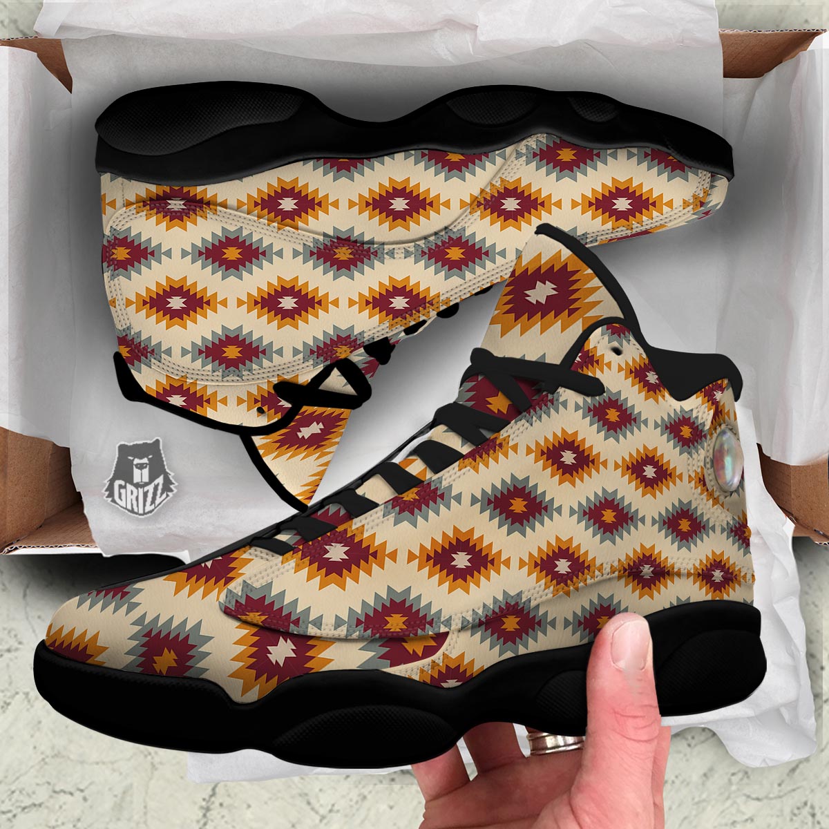 Navajo Tribal Southwestern Print Pattern Black Basketball Shoes-grizzshop